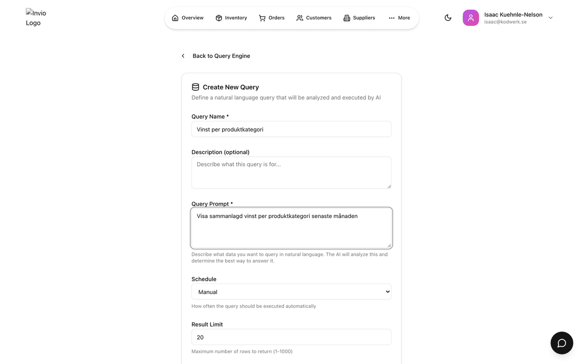 Query Engine med ifylld fråga redo att köras