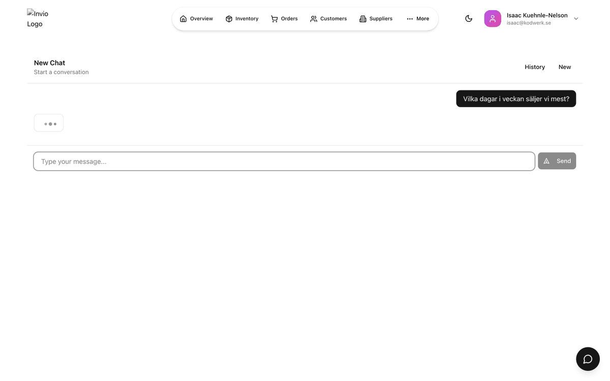 Invio AI-chatt som svarar på frågor om försäljningsdata